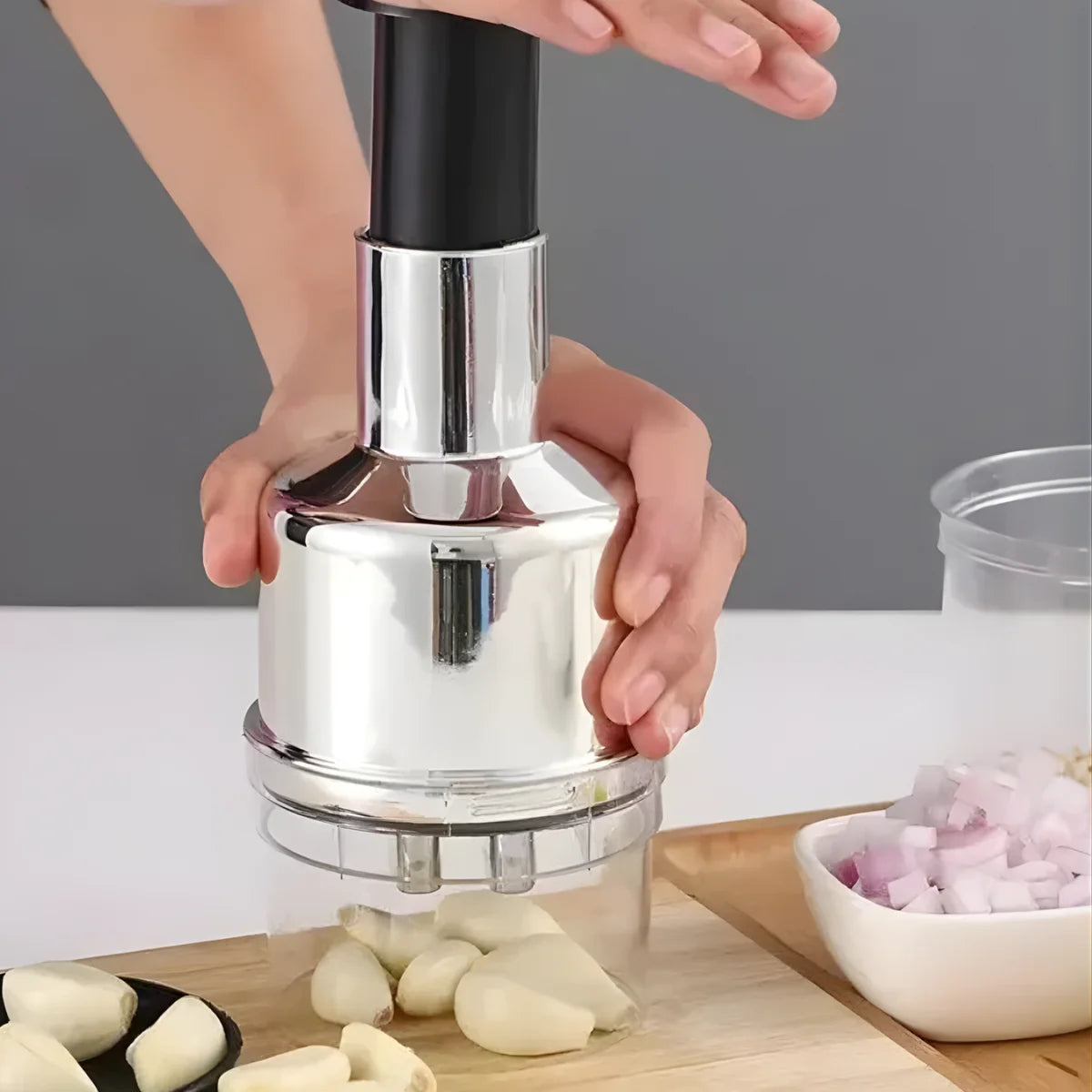 Manual Food Chopper – 3 Stainless Steel Blades